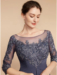 Aimishang  Sheath / Column Mother of the Bride Dress Wedding Guest Elegant Vintage Scoop Neck Ankle Length Chiffon Lace Half Sleeve with Ruffles Ruching