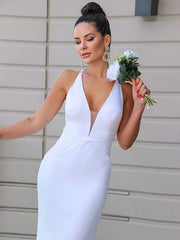 Aimishang  Sheath/Column Stretch Crepe V-neck Ruched Sleeveless Sweep/Brush Train Wedding Dresses