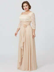 Aimishang  Sheath / Column Mother of the Bride Dress Formal Classic & Timeless Elegant & Luxurious Plus Size Square Neck Floor Length Chiffon Metallic Lace 3/4 Length Sleeve No with Sash / Ribbon Flower