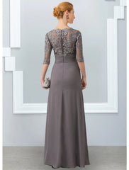 Aimishang  Sheath / Column Mother of the Bride Dress Elegant Jewel Neck Floor Length Chiffon Lace 3/4 Length Sleeve with Appliques