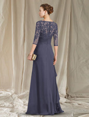 Aimishang Sheath / Column Mother of the Bride Dress Plus Size Elegant V Neck Floor Length Chiffon 3/4 Length Sleeve with Ruffles Appliques