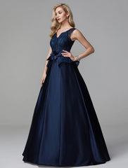 Aimishang Ball Gown Peplum Quinceanera Formal Evening Dress V Neck Sleeveless Floor Length Lace with Bow(s) Beading
