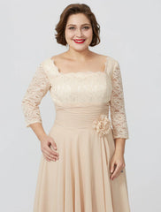 Aimishang  Sheath / Column Mother of the Bride Dress Formal Classic & Timeless Elegant & Luxurious Plus Size Square Neck Floor Length Chiffon Metallic Lace 3/4 Length Sleeve No with Sash / Ribbon Flower