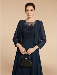 Aimishang  A-Line Mother of the Bride Dress Wedding Guest Elegant Jewel Neck Ankle Length Chiffon Lace Long Sleeve with Ruching Solid Color
