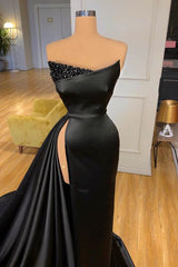 Modern Black Sweetheart Crystal Soft Satin Prom Dress