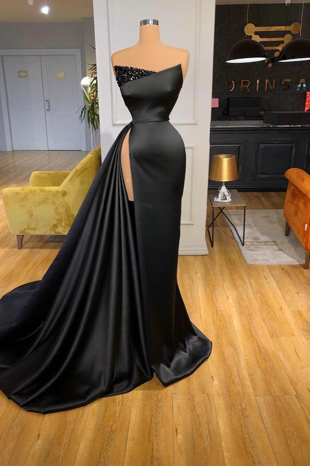 Modern Black Sweetheart Crystal Soft Satin Prom Dress