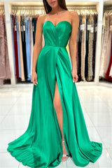 Modern Emerald Sweetheart Long Prom Dress with Sleeveless Slit
