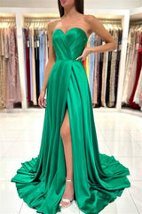 Modern Emerald Sweetheart Long Prom Dress with Sleeveless Slit