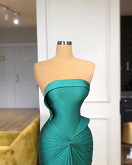 Modern Green Strapless Mermaid Ruffles Prom Dress