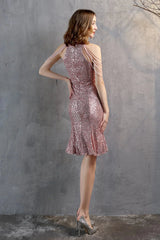 Modern Halter Mermaid Short Evening Dress Tassels Sequins Party Gowns