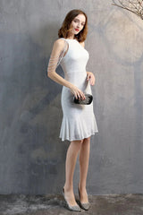 Modern Halter Mermaid Short Evening Dress Tassels Sequins Party Gowns