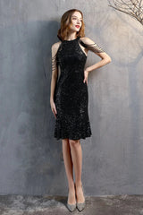 Modern Halter Mermaid Short Evening Dress Tassels Sequins Party Gowns