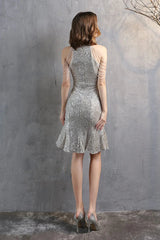 Modern Halter Mermaid Short Evening Dress Tassels Sequins Party Gowns