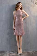 Modern Halter Mermaid Short Evening Dress Tassels Sequins Party Gowns