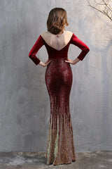 Modern Long Sleeves Illussion Neck Evening Dress Mermaid Sequins Long
