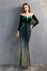 Modern Long Sleeves Illussion Neck Evening Dress Mermaid Sequins Long