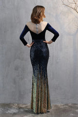 Modern Long Sleeves Illussion Neck Evening Dress Mermaid Sequins Long