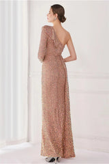 Modern Long Sleeves Sequins Evening Dress One Shoulder Mermaid With Split