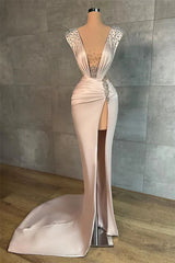 Modern Mermaid Long Evening Dress High Split With Beads