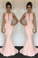 Modern Pink Mermaid Long Evening Dress Sleeveless