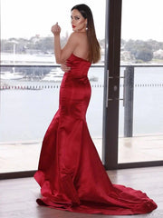 Modern Red V-Neck Split Evening Dress Mermaid Party Gowns
