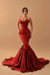 Modern Rust Mermaid Evening Dress Sweetheart Long Ruffle Bottom