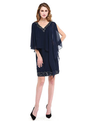 Aimishang  Sheath / Column Mother of the Bride Dress V Neck Knee Length Chiffon Sleeveless No with Beading Sequin