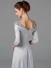 Aimishang A-Line Mother of the Bride Dress Sparkle & Shine High Low Off Shoulder Asymmetrical Satin Half-Sleeve with Lace Crystals