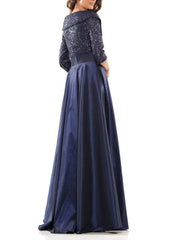 A-Line Evening Gown Elegant Dress Formal Black Dress Plus Size Floor Length Half Sleeve V Neck Satin with Bow(s) Pleats Sequin 2025