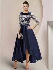 Aimishang  A-Line Mother of the Bride Dress Wedding Guest Elegant Scoop Neck Asymmetrical Ankle Length Satin Lace Half Sleeve with Ruching