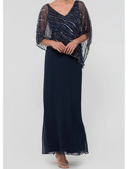 Aimishang A-Line Mother of the Bride Dress Elegant & Luxurious V Neck Ankle Length Chiffon Sequined 3/4 Length Sleeve with Lace Appliques