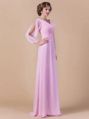 Sheath / Column Mother of the Bride Dress Vintage Inspired Cowl Neck Floor Length Chiffon Long Sleeve with Criss Cross Ruched