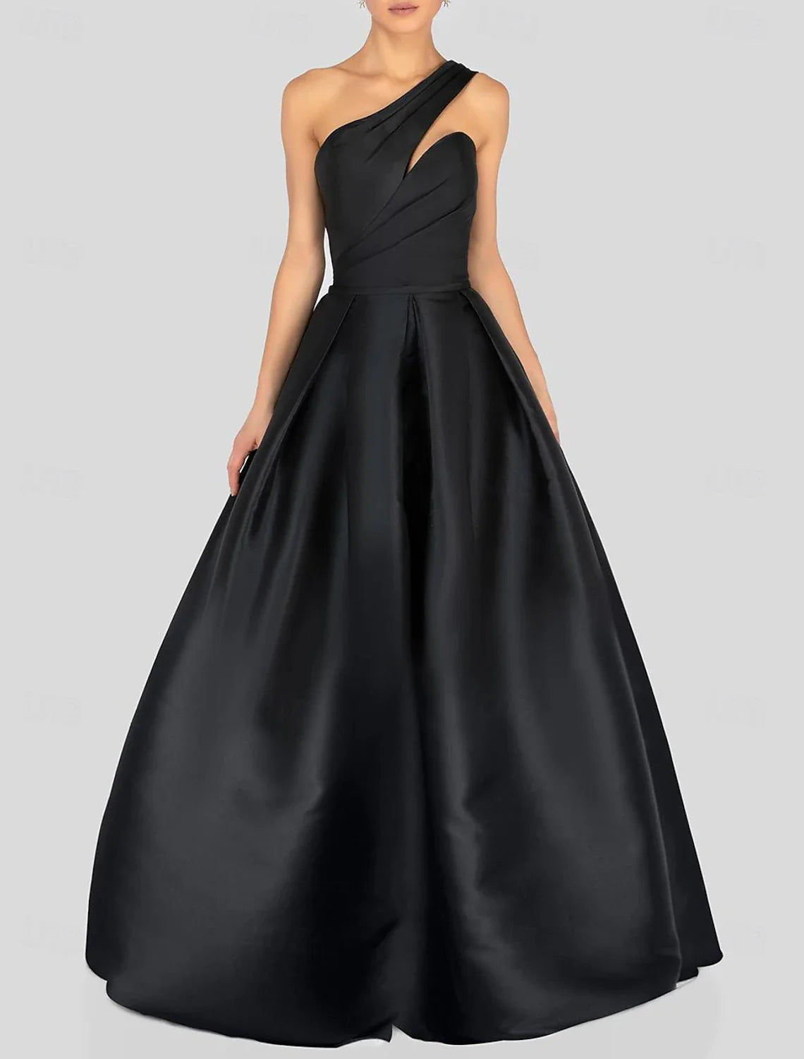 Aimishang A-Line Prom Dresses Gowns Evening Dresses Dress Black Formal Dress Floor Length Sleeveless One Shoulder Satin with Ruched
