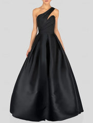 Aimishang A-Line Prom Dresses Gowns Evening Dresses Dress Black Formal Dress Floor Length Sleeveless One Shoulder Satin with Ruched