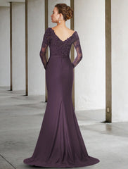 Aimishang  Mermaid / Trumpet Mother of the Bride Dress Elegant V Neck Sweep / Brush Train Chiffon Lace Long Sleeve with Appliques