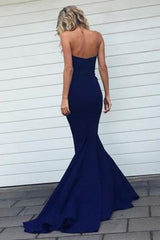 Navy Blue Mermaid Sweetheart Strapless Sweep Train Bridesmaid Dress With Pleats