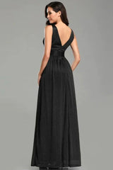 Navy Stunning V-Neck Sleeveless Long Evening Prom Dress
