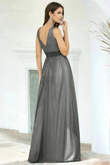 Navy Stunning V-Neck Sleeveless Long Evening Prom Dress
