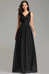 Navy Stunning V-Neck Sleeveless Long Evening Prom Dress