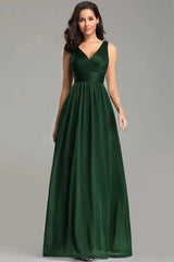 Navy Stunning V-Neck Sleeveless Long Evening Prom Dress