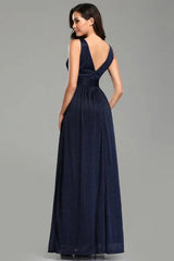 Navy Stunning V-Neck Sleeveless Long Evening Prom Dress