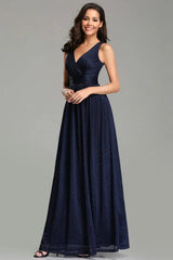 Navy Stunning V-Neck Sleeveless Long Evening Prom Dress