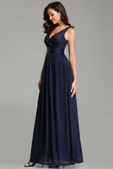 Navy Stunning V-Neck Sleeveless Long Evening Prom Dress