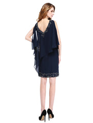Aimishang  Sheath / Column Mother of the Bride Dress V Neck Knee Length Chiffon Sleeveless No with Beading Sequin