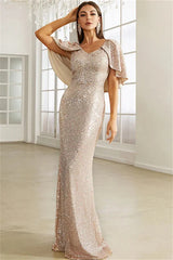 New Arrival Sequins V-Neck Mermaid Evening Dress Long With Cape