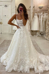 New Arrival Straps Sleeveless Wedding Dress with Lace Appliques Long