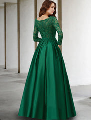 Aimishang A-Line Mother of the Bride Dress Luxurious Elegant V Neck Floor Length Chiffon Lace Long Sleeve with Pleats Appliques