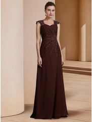 Aimishang Sheath / Column Mother of the Bride Dress Wedding Guest Elegant Scoop Neck Floor Length Stretch Chiffon Long Sleeve with Sequin Ruching