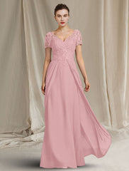 Aimishang  Sheath / Column Mother of the Bride Dress Plus Size Elegant V Neck Floor Length Chiffon Lace Short Sleeve with Appliques