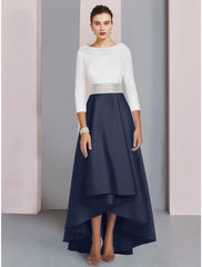 Aimishang  A-Line Mother of the Bride Dress Wedding Guest Elegant Scoop Neck Asymmetrical Floor Length Satin 3/4 Length Sleeve with Sequin Ruching